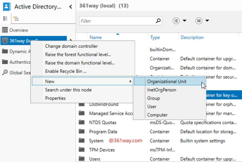 add organizational unit